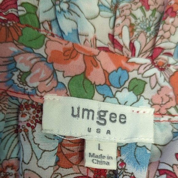 30125 Umgee Floral Tunic Midi Dress Red size Large bohemian resortwear spring - Picture 7 of 7